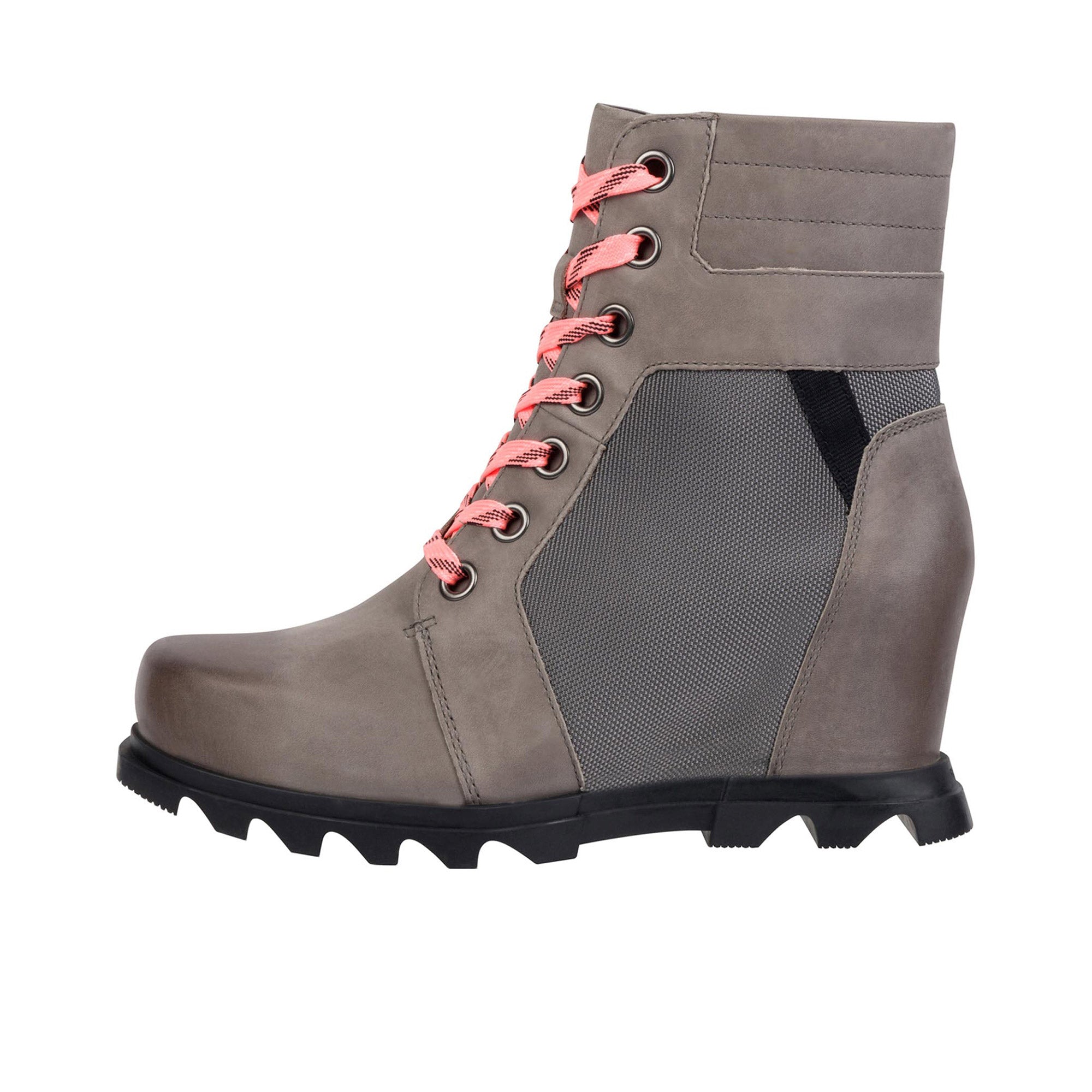 Sorel Joan of Arctic Mid Lace Up Wedge Boots Canvas Leather Quarry on sale Grey 8.5