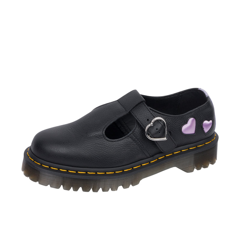 Dr Martens Womens Polley Heart Virginia Satin Lux Black Frosted Lave Robert Wayne