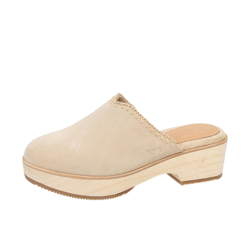 TOMS Womens Addison Clog Oatmeal Suede/Deco Stitch