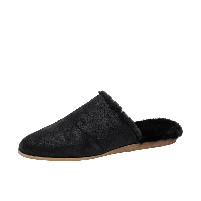 TOMS Womens Jade Flat Black Metallic Suede/Faux Fur