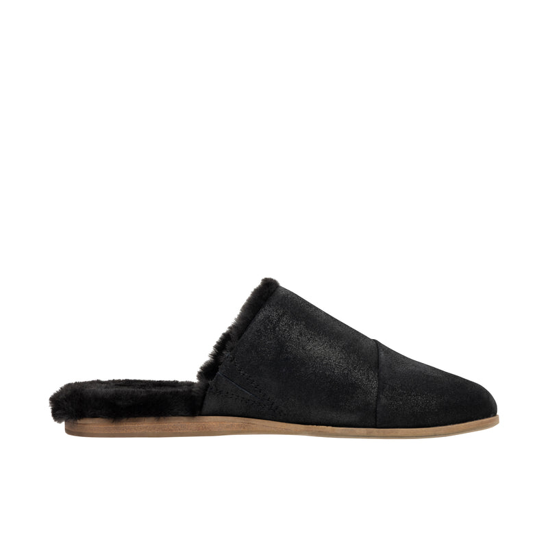 TOMS Womens Jade Flat Black Metallic Suede/Faux Fur