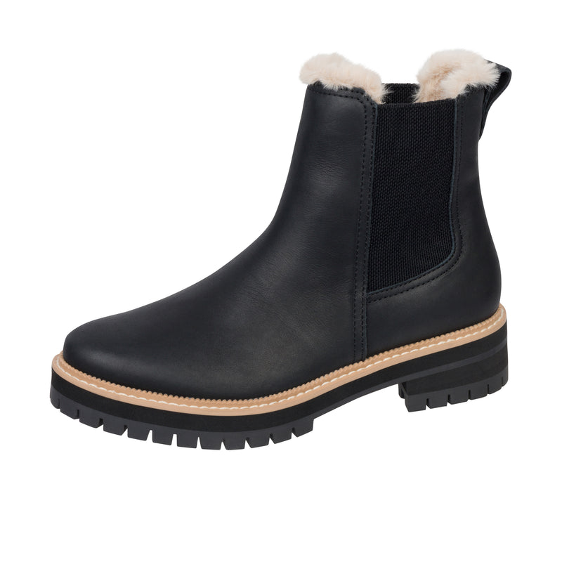 TOMS Womens Bennet Faux Fur Lugged Chelsea Boot Black